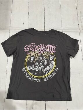 Aerosmith Short Sleeve Graphic Tee - Charcoal with Pink & Yellow Print size med